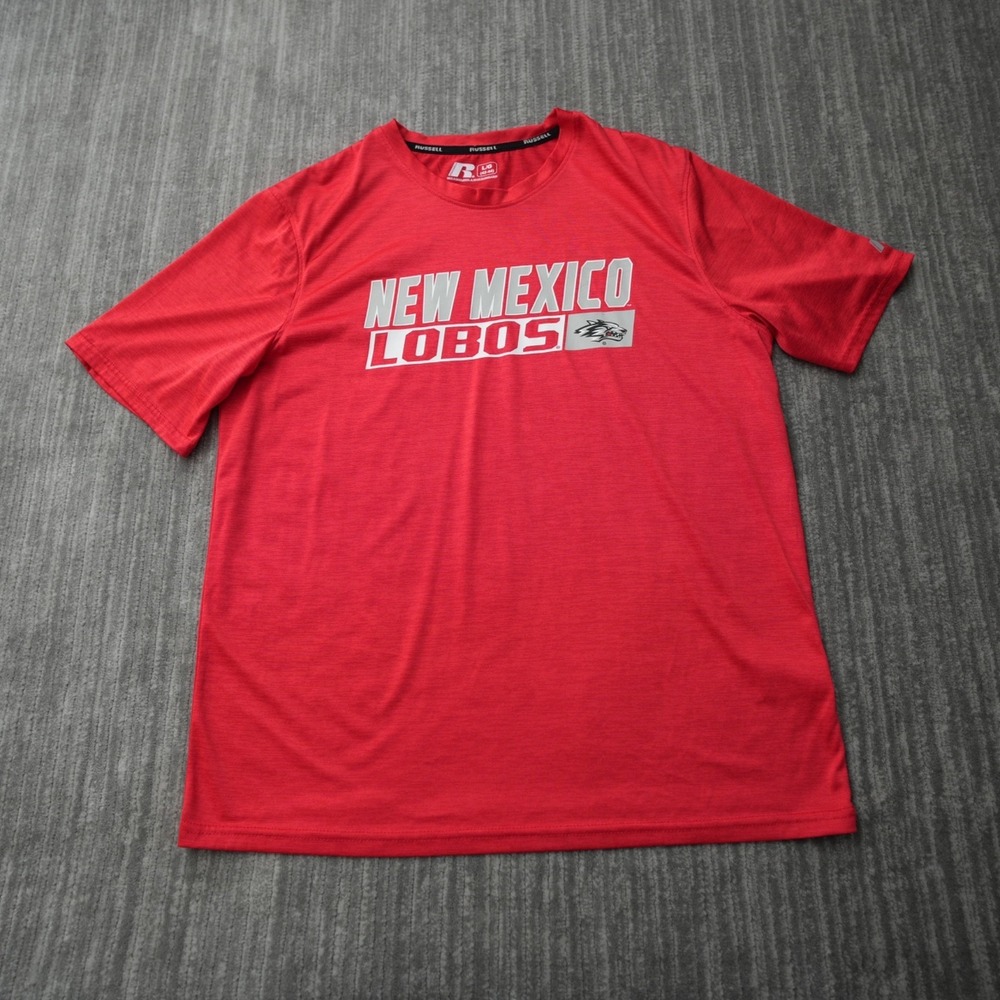 New Mexico Lobos Football T Shirt Men Red Russell Athletic Short Sleeve Large
